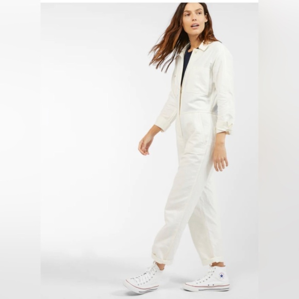 Outerknown ecru ivory long sleeve zip up front station jumpsuit size small new